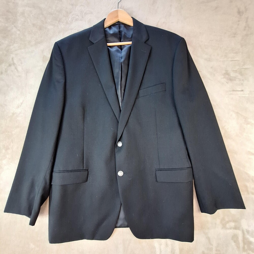 Michael Michael Kors Blazer Mens 46R Black Wool Poly Single Vent 2 Button Formal